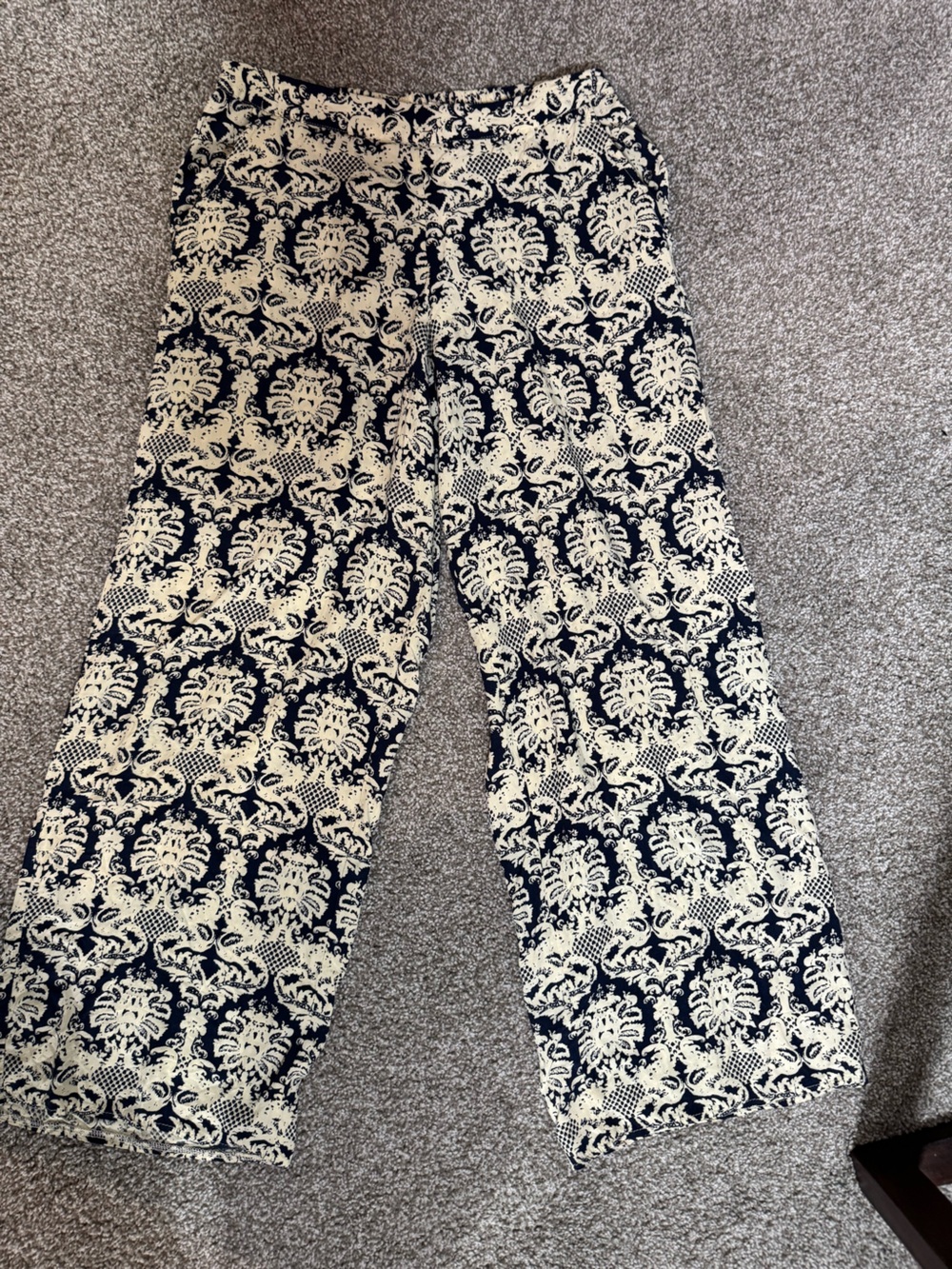 ^**SOLD**Solitaire Black and Cream Printed Flare Leg Pants